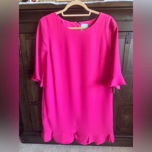 CeCe Fuchsia Scalloped Hem Shift Dress 12P NWT Pink Bell Sleeve